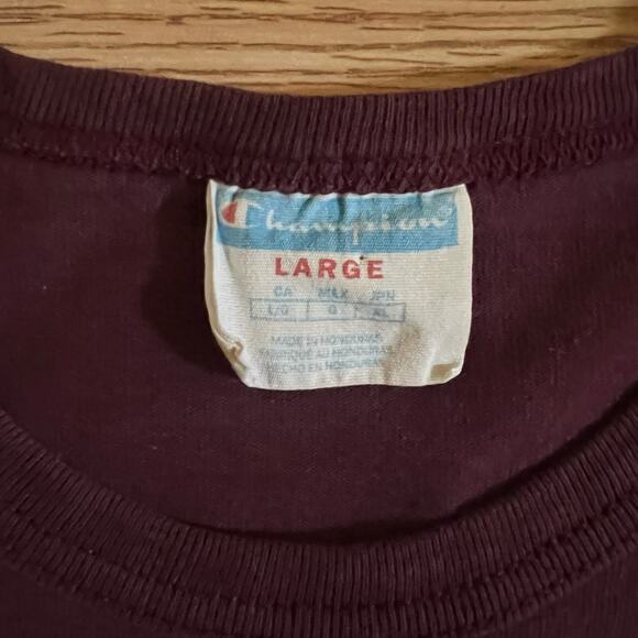 Champion Vintage Y2K Maroon Shirt Men's L Big C Chest & Sleeve Embroidered Logo - Picture 6 of 6